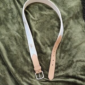 Vineyard Vines White and Tan Leather Belt with Silver Buckle